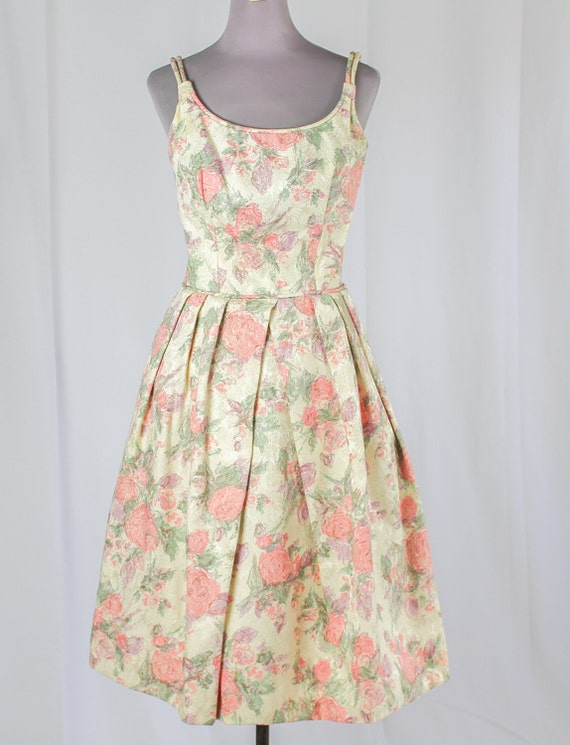 50s Cocktail Prom dress, Pink Floral - image 1