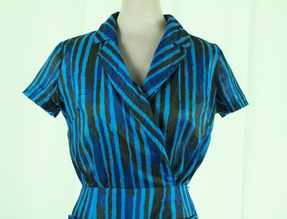 50s Blue Striped Dress by Jerry Gilden - image 1