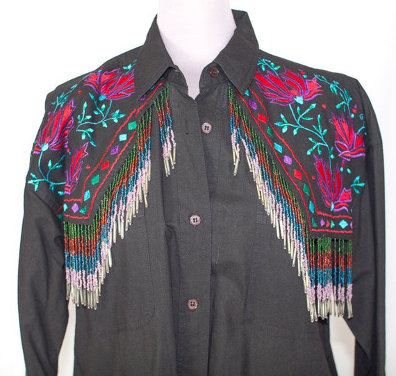 Ladies Embroidered with Beaded Fringe Western Blou