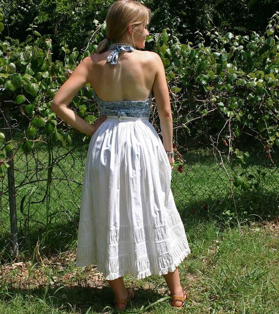 Vintage WHITE SHIRRED SKIRT - image 3