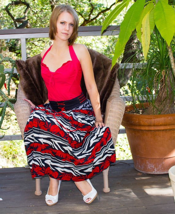 ESCADA Red White and Black Midi SKIRT