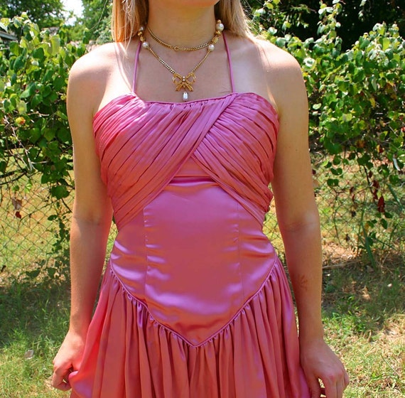 70s PINK SATIN COCKTAIL Dress - image 4