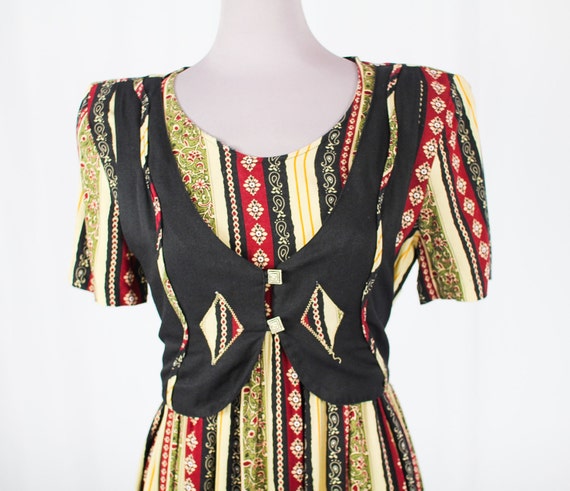 1980s Striped Dress with Vest - image 1