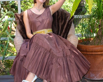 Gorgeous BROWN TAFFETA 50s COCKTAIL Dress