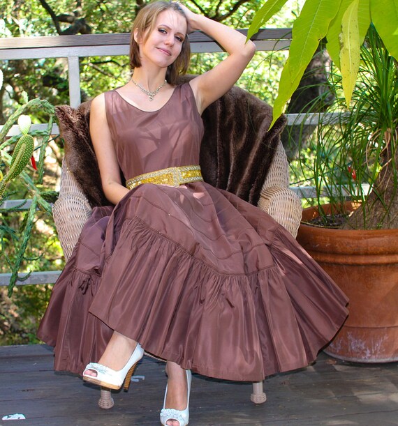 brown taffeta bridesmaid dresses Women's The Wood Fit and Flare Crossover Neck Taffeta Ankle Length Dress XS/XS/S/M/L/XL/Customize Brown MEAN BLVD Brown / M