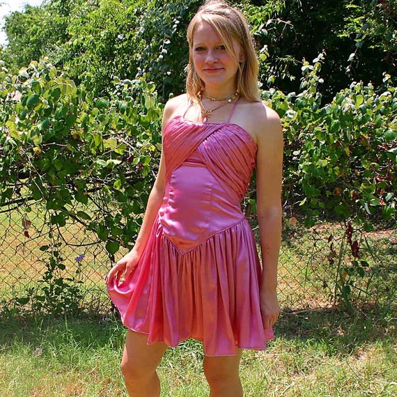 70s PINK SATIN COCKTAIL Dress - image 1