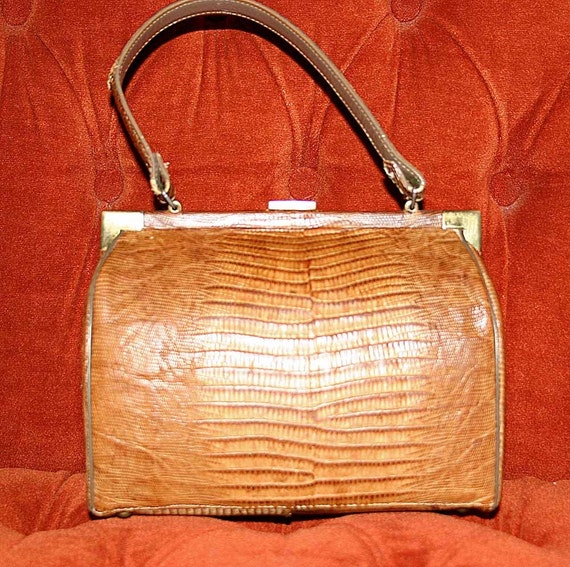 Vintage BROWN LIZARD Hand Bag PURSE | Etsy