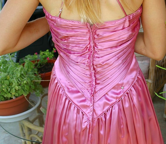 70s PINK SATIN COCKTAIL Dress - image 5