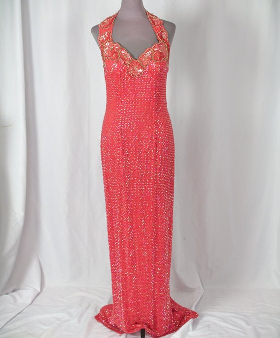 Showtime Beaded & Sequined Coral Evening Gown - image 2