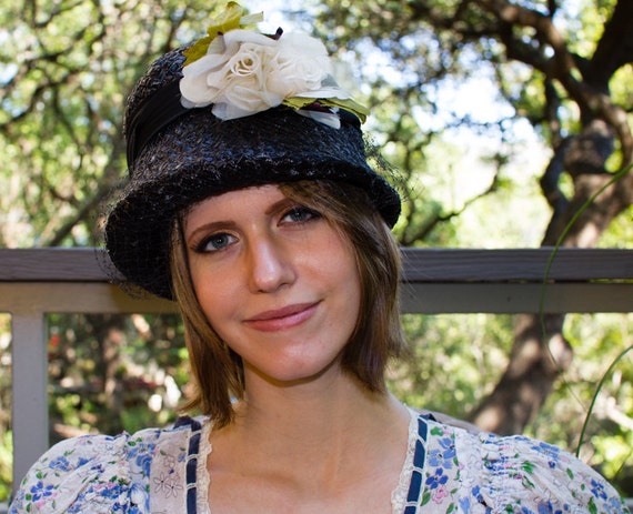 Navy Straw Floral Bucket Hat - image 2