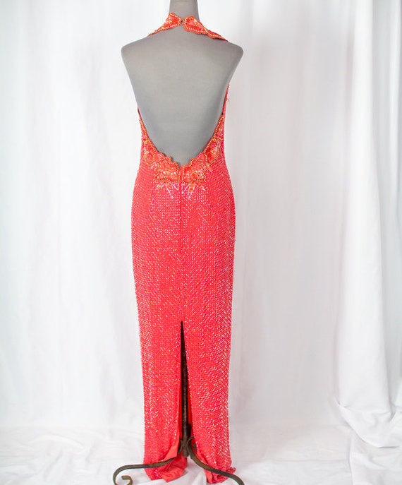 Showtime Beaded & Sequined Coral Evening Gown - image 5