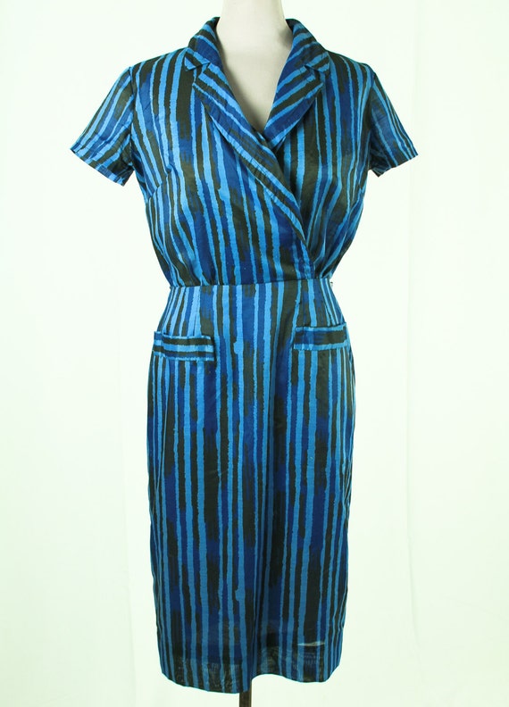 50s Blue Striped Dress by Jerry Gilden - image 2