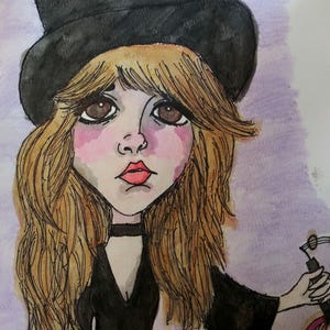 Stevie Nicks Fleetwood Mac Pen Watercolor Art Print 8.5x11in Rock Art Semi- Glossy Paper Stock Poster Print