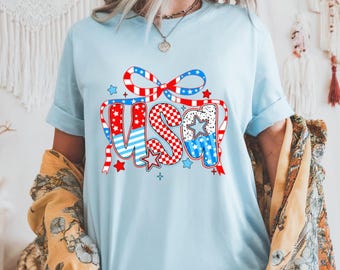 USA Bow Graphic T-Shirt: Patriotic 4th of July Tee