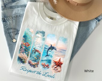 Sea Creatures Graphic T-Shirt: Ocean Animal Tee, Respect the Locals