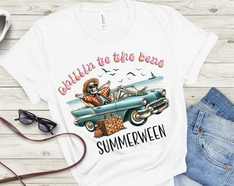 Summerween T-Shirt: Skeleton Beach, Spooky Summer Unisex Tee