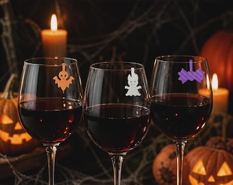 Halloween-vinglasberlockset, läskiga spöken, pumpa, fladdermusmarkörer