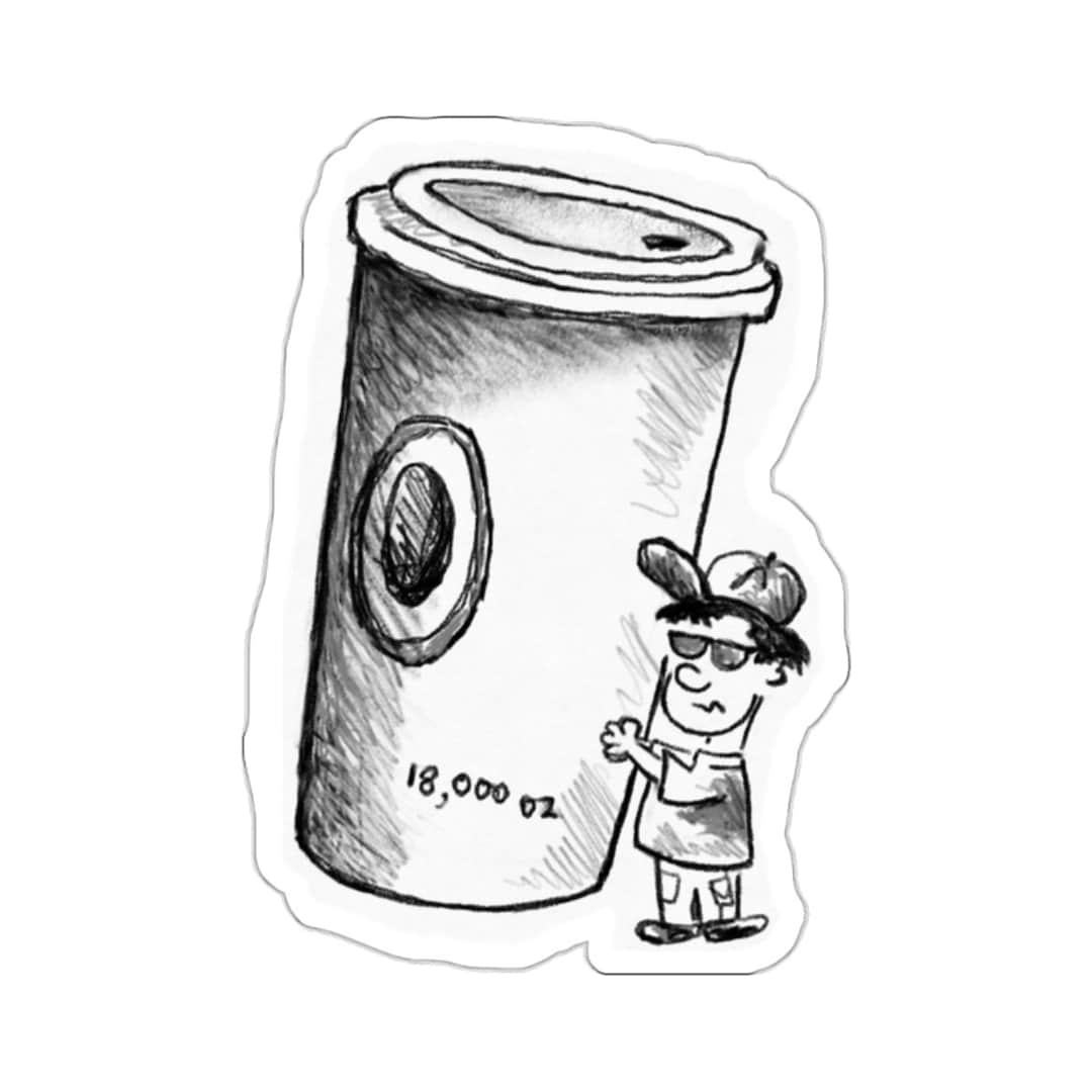 Sticker Colossal Giant Coffee Cartoon Comic Humor Funny White or ...