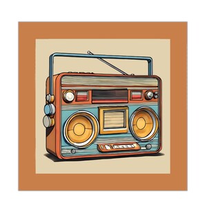 Vinyl Sticker Boom Box, Retro 1980s Portable Cassette Tape, Square Decal for Music Lovers, Laptop Decal, Car Sticker, Waterproof Sticker