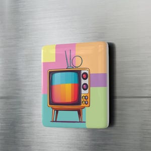 Retro Theme Porcelain Magnet, Old Television TV , 1970s 1980s, Fridge Decor, Vintage Kitchen, Geeky Gift, Nostalgic Decor, Unique Fridge
