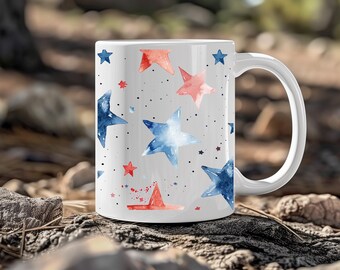 Taza de cerámica con estrella del 4 de julio, decoración patriótica