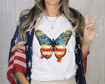 4th of July Butterfly T-Shirt, Red White and Blue Design