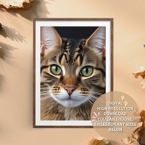 Realistic Cat Portrait Digital Download | High-Resolution Tabby Cat Wall Art | Tabby Cat Poster for Wall Decor | Printable — Shinobuki.store