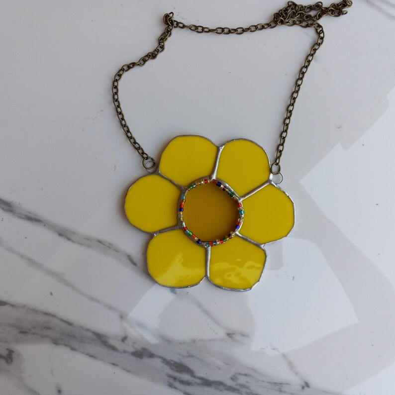 Yellow Daisy Flowerstained Glass Suncatcher, Window and Wall Hanging