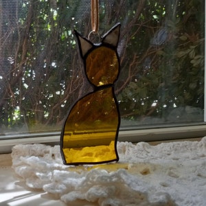 Gelbe Katze-Glasmalerei-Katzen-Sonnenfänger, 4 &quot;, Handgemachte Innen-Buntglas, Fenster-Hängeverzierung, Geschenk für Katzenliebhaber, Muttertagsgeschenk
