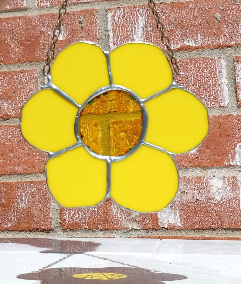 Yellow Daisy Flowerstained Glass Suncatcher, Window and Wall Hanging
