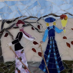 walking ladies with dogs Mosaic-Stained Glass art Panel, indoor mosaic art decor, home decor, wall art decor, gift to her, mothers day gift
