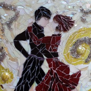 Stained Glass Mosaic-Panel, Lambada dancers, Mosaic art gift, handmade indoor wall decorative art, home decor, mouthers day precious gift