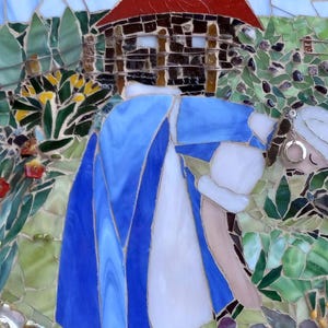 farmer lady Mosaic-Stained Glass art Panel, Mosaic art gift, indoor wall mosaic art decor, home decor, mothers day handmade mosaic gift idea