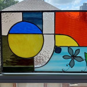 Stained Glass Panel Geometry, Abstract Style, Handmade Window-Stained Glass Panel, Indoor Window Hanging, Home Decor, Gift for Anyone