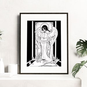 Art Nouveau Forgotten Muse Angel Scribe with Candles and Scrolls Mucha Inspired Fine Art Print