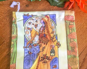 Drawstring Pouch Lady of November Art Nouveau Birthstone Series Goddess Day of the Dead with Butterflies Mucha Style Tarot Deck Cosmetic Bag