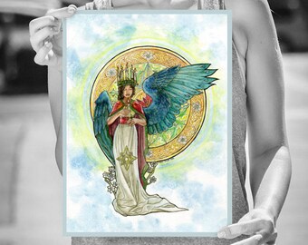 Advent Angel Art Nouveau with Saint Lucy Candle Crown and December White Narcissus Poster