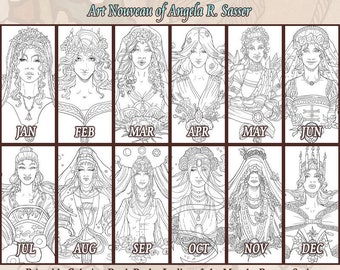 Art Nouveau Coloring Etsy