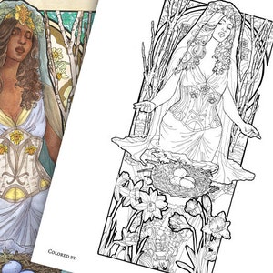 Printable Coloring Book Pack of 13 Pages for Adults Birthstone Goddesses Art Series Line Art to Color Pages image 5