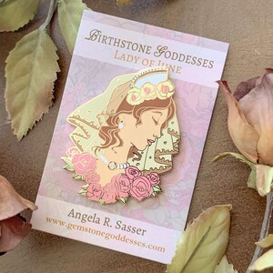 Goddesses of Summer Hard Enamel Pin Set OR Single Pin Art Nouveau Birthstone and Birth Flower for June, July, and August Gold Cloisonné Lady of June