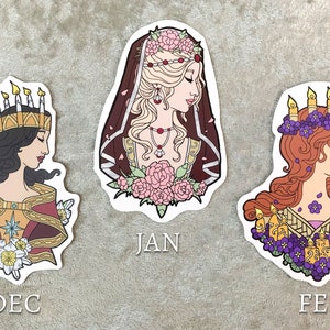 Set of enkele stickers - Godinnen van de winter verwijderbare vinylsticker 4 inch - januari, februari en december Birthstone Godinnen-serie