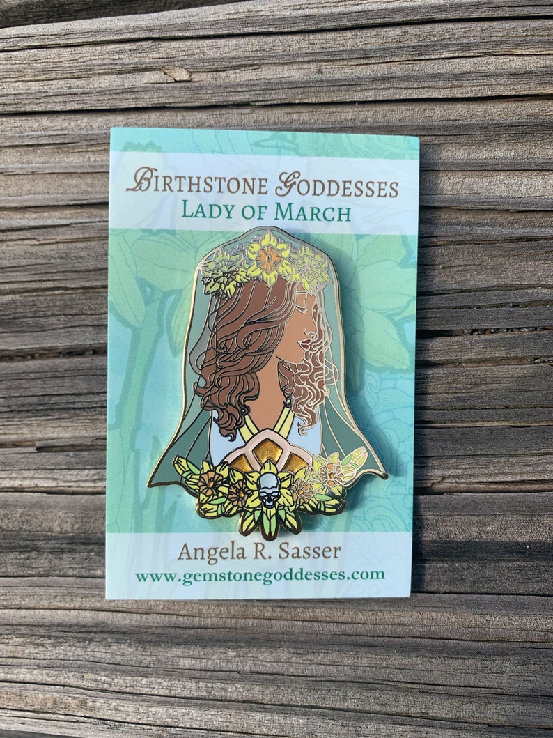 Goddesses of Spring Hard Enamel Pin Set OR Single Pin Art Nouveau Birthstone and Birth Flower for March, April, and May Lady of March