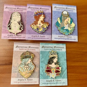 Goddesses of Spring Hard Enamel Pin Set OR Single Pin Art Nouveau Birthstone and Birth Flower for March, April, and May image 6