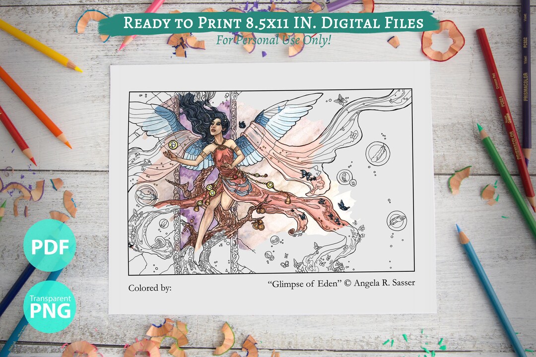 Printable Coloring Book Page for Adults glimpse of Eden Winged ...