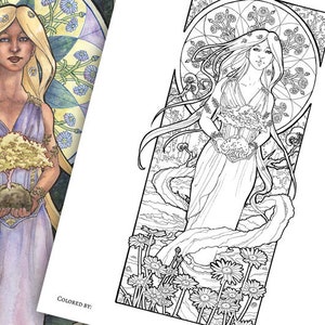 Printable Coloring Book Pack of 13 Pages for Adults Birthstone Goddesses Art Series Line Art to Color Pages image 6