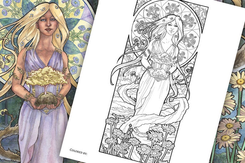 Printable Coloring Book Pack of 13 Pages for Adults Birthstone Goddesses Art Series Line Art to Color Pages image 6