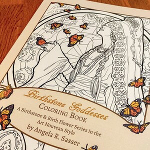 Birthstone Goddesses Coloring Book: A Birthstone and Birth Flower Series in the Art Nouveau Style Line Art to Color by Angela R. Sasser image 2