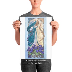 Art Print Lady of April and Trees Nature Bonsai Goddess with Daisies Birthstone Series Mucha Inspired Art Nouveau Painting image 3