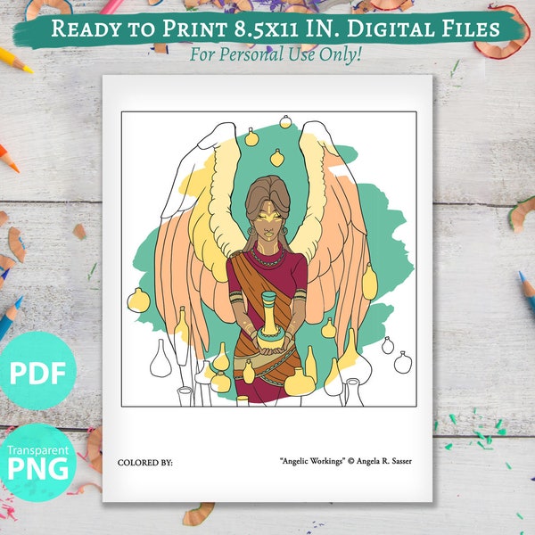 Printable Coloring Book Page for Adults - Angelic Workings Angel of Pottery and Ceramics