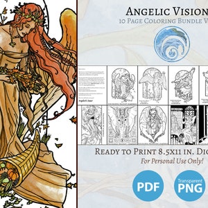 Printable Coloring Book Pack of 10 Pages Series 1 Fantasy Art Angels Pages to Color image 1